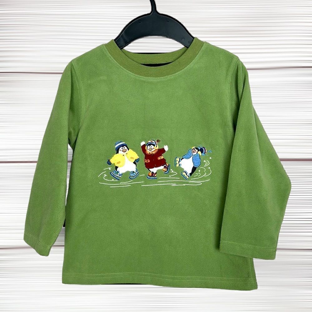 NWT New TALBOTS Kids Vintage Fleece Green Sweatshirt Skating Snowmans size 4